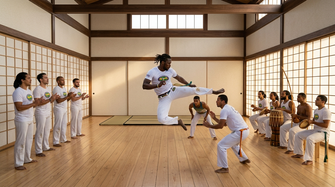 Capoeira practitioners training