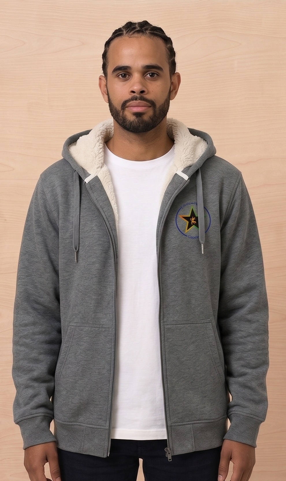 Grey Sherpa-Lined Full-Zip Hoodie front